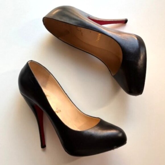 Christian Louboutin Black Leather Platform Round Toe Pump | 5" Heel | Sz 39 - Picture 12 of 16